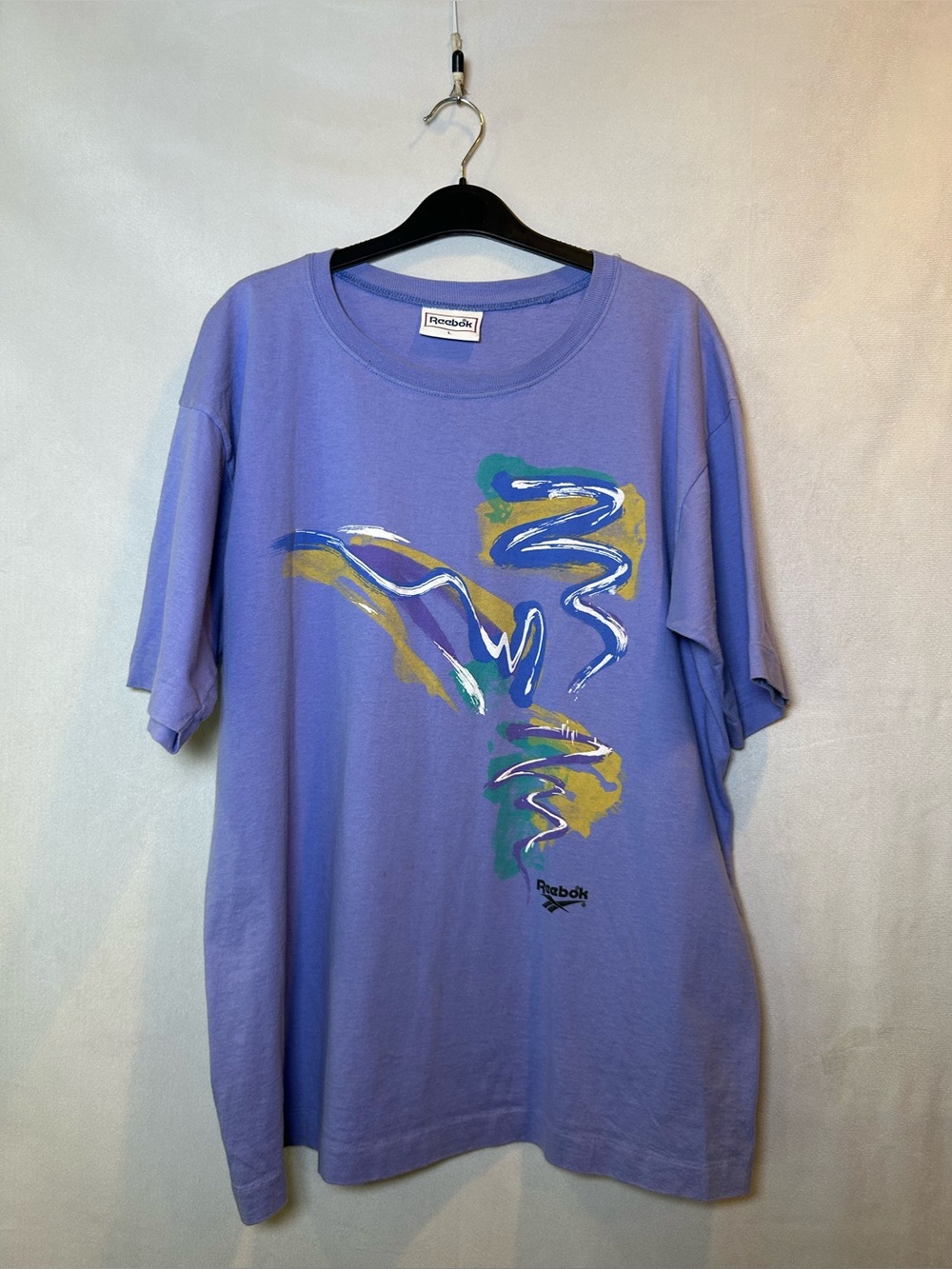 Vintage 90s Reebok Single Stitch T-Shirt Tee Made In USA Lavender Purple Size L